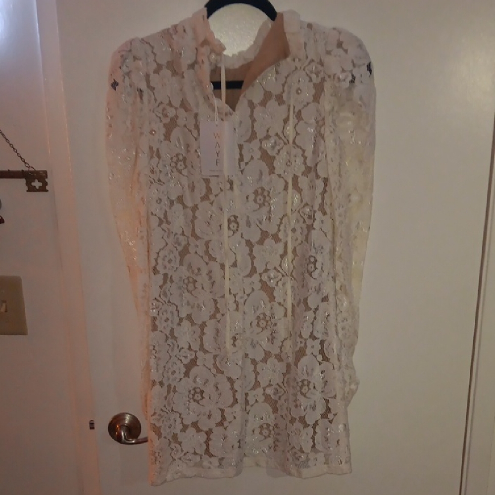 Wayf Floral Lace Cream Dress - Picture 3 of 4